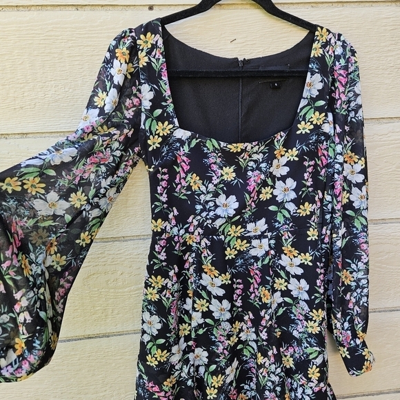 Yumi Kim Hey Jude long sleeve square neck mini dress Eden Black floral size 4 - Picture 3 of 9